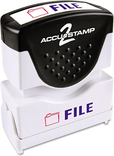 ACCU-STAMP2 Sello de mensaje con obturador, 2 colores, archivo, impresión de 1-5/8" x 1/2", pretinta, tinta azul y roja (035534)