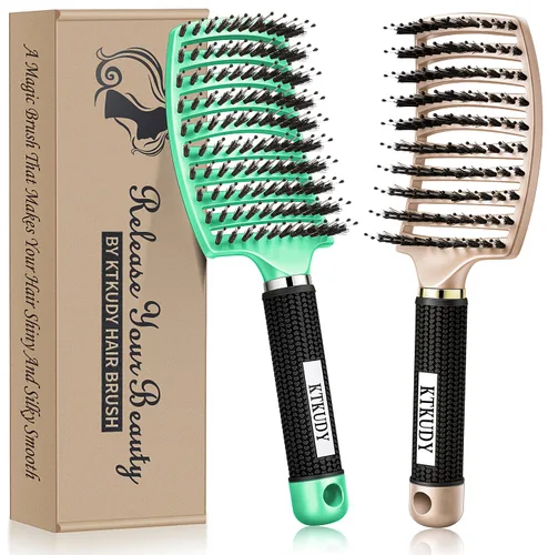 Miniatura 6 de KTKUDY Cepillo desenredante para eliminar nudos sin dolor, cepillo de cerdas de jabalí que hace que el cabello sea brillante y saludable, cepillo