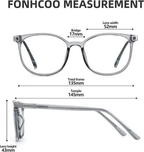 Miniatura 4 de FONHCOO - Lentes con bloqueo de luz azul de moda, redondos, TR90, transparentes, gafas anti UV para computadora para mujeres y hombres Gris