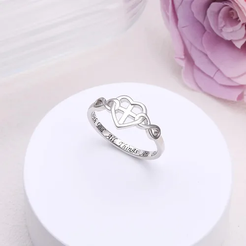 Miniatura 3 de DAOCHONG Collar de plata de ley S925 con cruz cristiana, corazón, inspirador, versículo bíblico, collar y rinags para mujeres y adolescentes