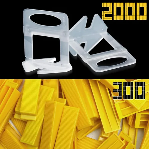 Clips para sistema de nivelación de azulejos de 1/8 pulgadas, 2000 piezas de clips espaciadores de azulejos y 300 cuñas amarillas reutilizables para