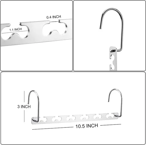 Miniatura 7 de Meetu - Perchas de ahorro de espacio multi funcionales para ropa de acero inoxidable, 6 x 2 ranuras para colgar en cascada, gancho actualizado