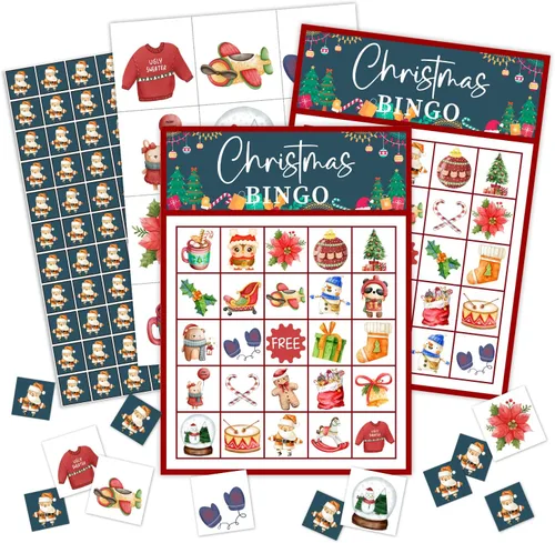 Juegos de fiesta de bingo de Navidad, juegos de fiesta de Navidad para mujeres, 24 jugadores, suministros de fiesta de Navidad, actividades de