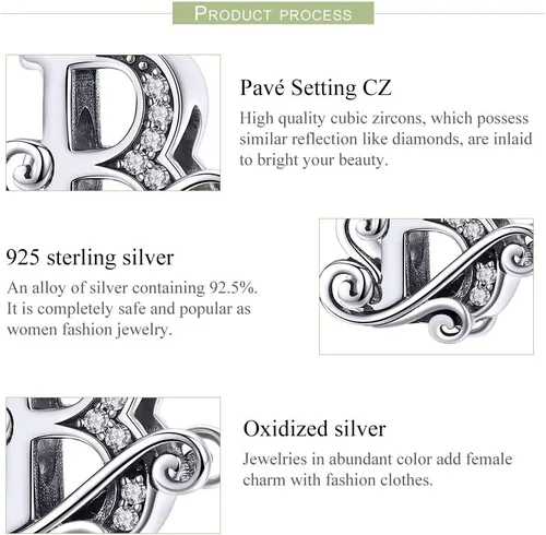 Miniatura 20 de BETTY&SARAH dije de plata esterlina 925 con forma de letra, para pulseras Pandora, letra del alfabeto, joya, regalo para mujer