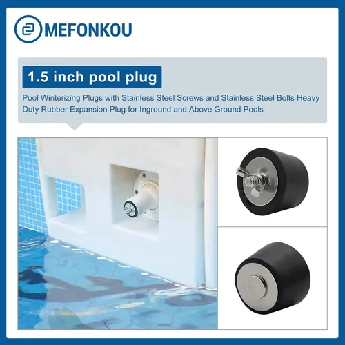 Miniatura 3 de Tapones de invierno para piscina de 1.5 pulgadas con tornillo SS y tornillos de acero inoxidable, goma resistente para piscinas enterradas y sobre