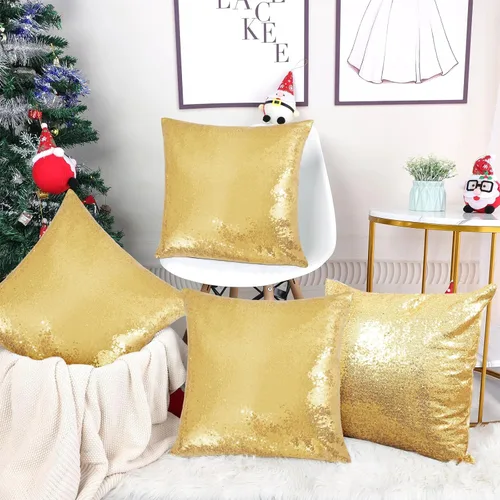 Miniatura 6 de SquarePie Juego de 4 fundas de almohada de lentejuelas de 18 x 18 pulgadas, fundas de almohada decorativas con purpurina dorada brillante