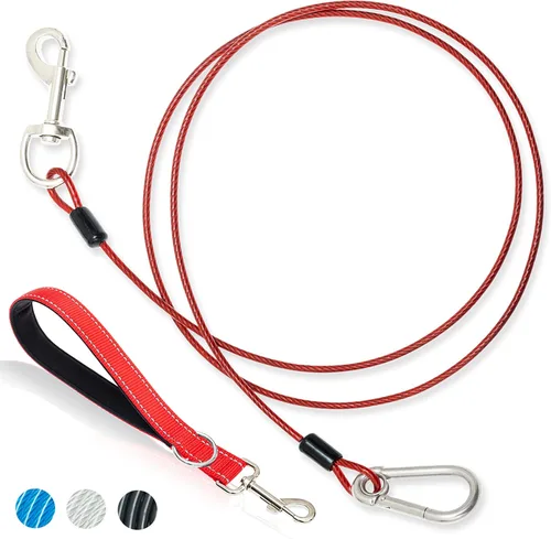 Miniatura 8 de Correa corta para perro, a prueba de mordidas, cable de amarre para perro de 5 pies con mango acolchado suave reflectante para entrenamiento, Azul