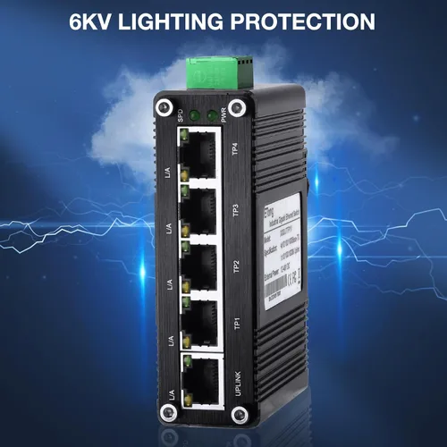 Miniatura 7 de Mini interruptor Gigabit de 5 puertos industrial, interruptor Ethernet de riel DIN RJ45 10/100/1000Mbps,12 ~ 48 V CC para torre de cámara lP, antena