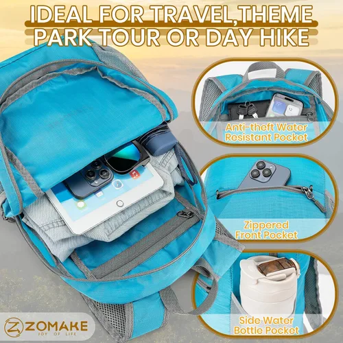 Miniatura 3 de ZOMAKE Mochila de senderismo ultraligera de 20 litros, mochilas pequeñas plegables resistentes al agua para mujeres y hombres (azul celeste)