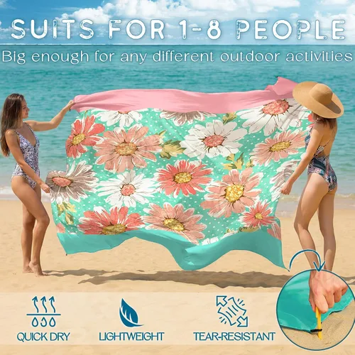 Miniatura 4 de BYDOLL Manta de playa impermeable a prueba de arena, 78 x 81 pulgadas, 78 x 110 pulgadas, grande, libre de arena, ligera, resistente a la arena