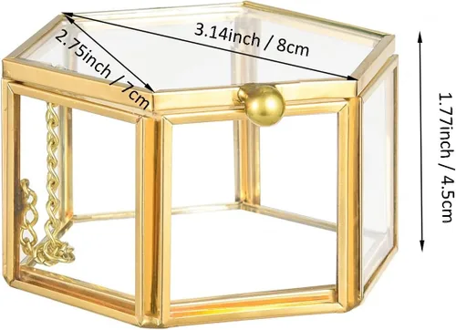 Miniatura 2 de Feyarl Pequeña caja de joyería de cristal dorado para joyería de joyería de joyería de cristal adornado, caja organizadora de recuerdos, caja