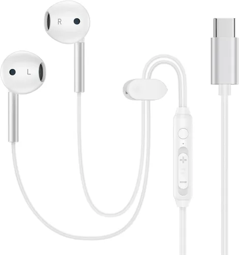 Auriculares tipo C con cable para iPhone 16e 17/16 Pro Max/16 Pro/16 Plus/16/15, auriculares USB C con cancelación de ruido con micrófono y control