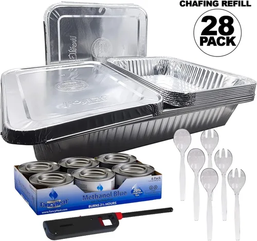 Miniatura 2 de Juego de 28 piezas de repuesto desechables de aluminio para bufé, incluye sartenes de aluminio, combustible de metanol, utensilios para servir