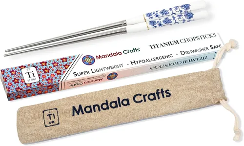 Miniatura 2 de Mandala Crafts Palillos de titanio con estuche – Palillos de viaje de titanio con estuche – Palillos ovalados de titanio aptos para lavavajillas, 1