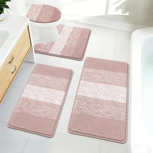 Miniatura 20 de Bsmathom Juego de 4 alfombras de baño, alfombras de baño de microfibra suave y absorbente con alfombra de contorno en forma de U para inodoro y Azul