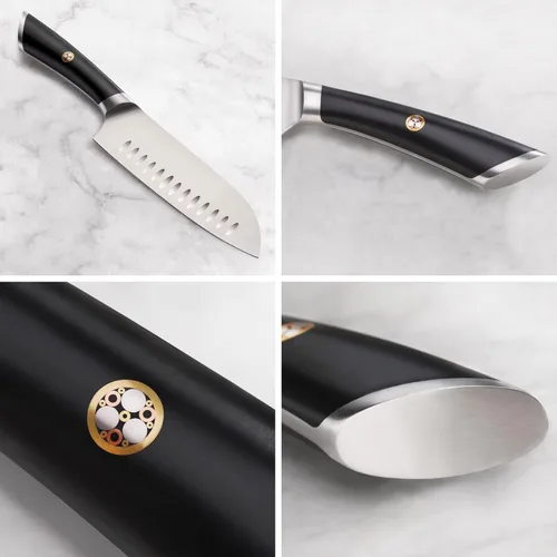 Miniatura 3 de Cangshan Cuchillo Santoku de acero alemán forjado de 7" de la serie ELBERT (negro)