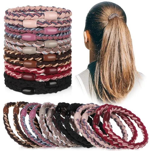 Chuangdi 12 lazos de algodón trenzados elásticos para el cabello, cuerdas trenzadas, soportes para cola de caballo, accesorios para mujeres (colores