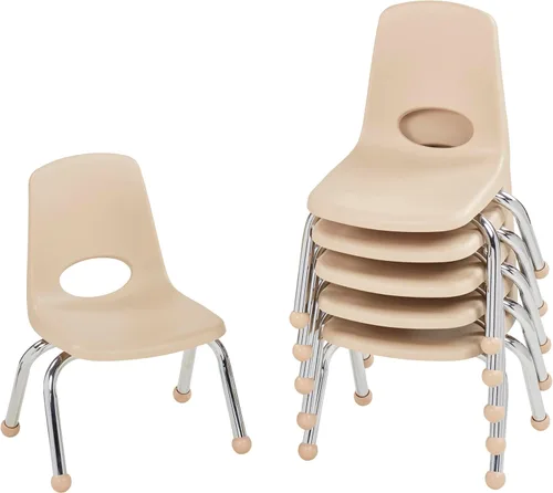 Miniatura 35 de FDP 16" Silla apilable escolar, silla de estudiante apilable con patas de acero cromado y ruedas; para aprendizaje en casa o en el aula - Gris claro
