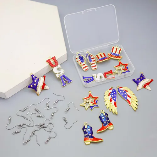 Miniatura 2 de QuneusHot 30 dijes esmaltados de bandera estadounidense, 4 de julio, patrióticos, colgantes, decoración para manualidades, aretes, pulseras