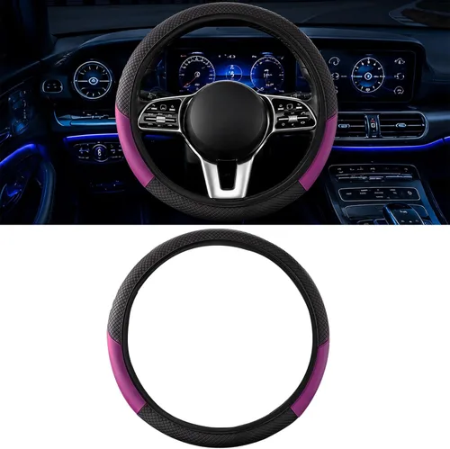Miniatura 22 de Funda para volante de automóvil, microfibra de fibra de carbono de 15 pulgadas, antideslizante, transpirable, protector elástico para volante