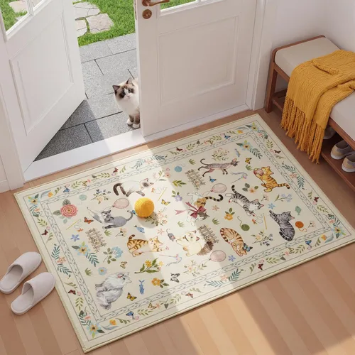 Unirea Alfombra pequeña lavable beige de 2 x 3 para puerta de entrada interior, antideslizante, alfombra de entrada de animales suave para cocina,