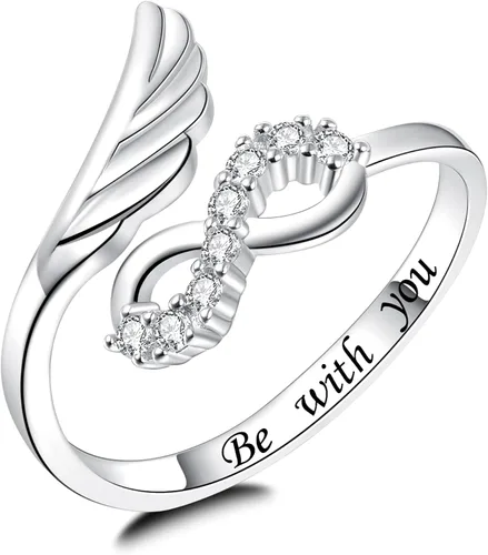 oGoodsunj Infinity Angel Wing Ring 925 Sterling Silver Guardian Feather Necklace Pendant Jewelry Gift for Women Girls