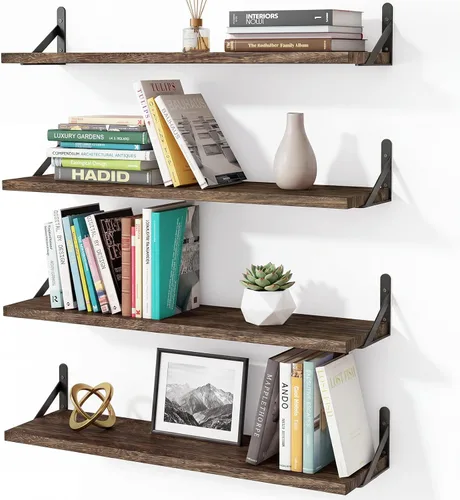 Miniatura 23 de YGEOMER - Estantes flotantes, juego de 4 unidades, color negro carbonizado, multifuncionales, montaje en pared, estantes para sala de estar, baño