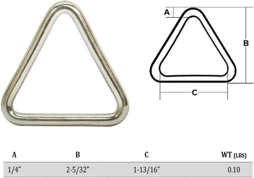 Miniatura 5 de 5 piezas de acero inoxidable 316 de grado marino 1/4 "x 2" anillo triangular soldado