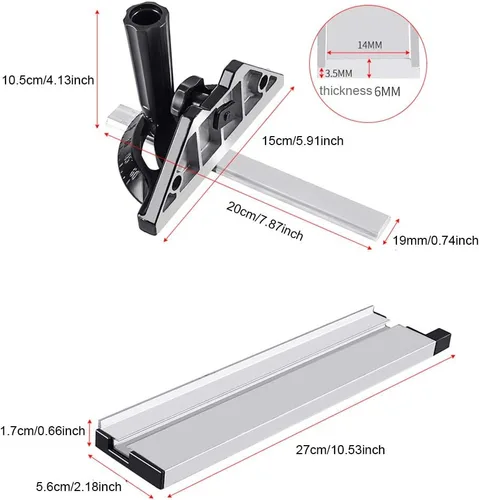 Miniatura 6 de Yuhoo Sistema de valla de calibre inglete, herramientas de carpintería, bloque de empuje con regla de placa angular, medidor de inglete de precisión