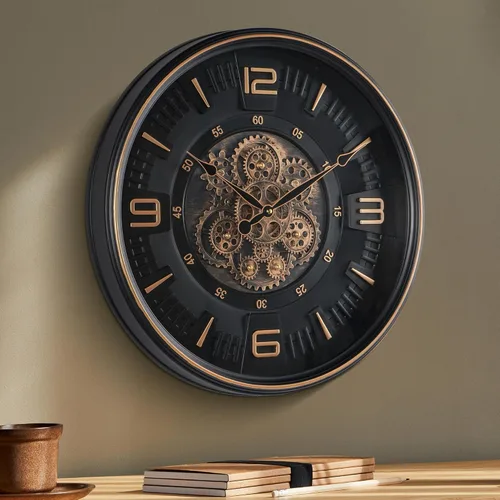 Reloj de pared grande de 20 pulgadas con engranajes móviles reales para sala de estar, funciona con pilas, reloj de pared decorativo, vintage, reloj