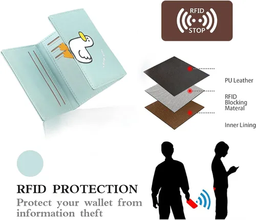 Miniatura 26 de CONISY Lindas carteras para mujer, de cuero con bloqueo RFID, pequeña cartera triple con ventana de identificación para niñas y mujeres