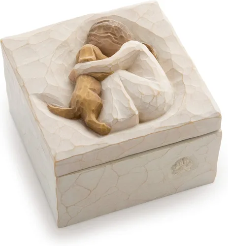 Willow Tree True, Truly a Friend, Caja para joyas y tesoros con tallado en bajorrelieve de niña con cachorro, caja de recuerdo esculpida pintada a