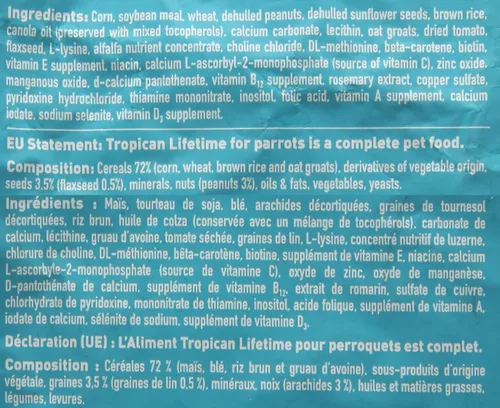 Miniatura 9 de Hagen Tropican Lifetime Formula Loro Food, 4 libras, alimento para loros Hari con maní y semillas de girasol y niveles nutricionales de equilibrio
