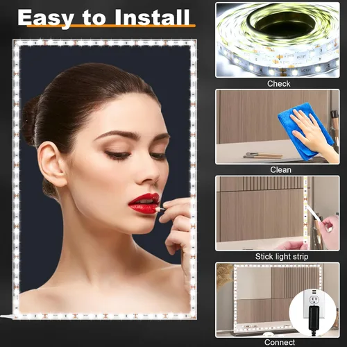 Miniatura 5 de Luces LED para Espejo de Tocador para Mesa de Maquillaje y Tocador, Kit de Tira de Luz LED Flexible de 13 pies, 6000K Luz Blanca Diurna