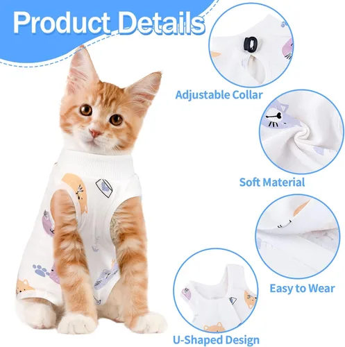 Miniatura 2 de Coppthinktu Traje de recuperación de gato para mujer, mameluco transpirable para después de la cirugía para heridas abdominales o enfermedades