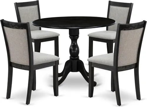 East West Furniture DMMZ5-AB6-06 - Juego de mesa de comedor de 5 piezas para 4 personas, incluye una mesa de cocina redonda con Dropleaf y 4 sillas