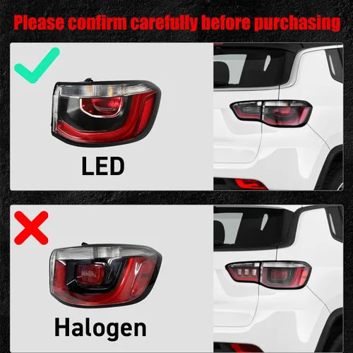 Miniatura 2 de Luz trasera exterior derecha Huray Compatible con Jeep Compass 2017-2021 Luz de cola RH Lámpara de cola Luz de freno Accesorio de montaje de RH