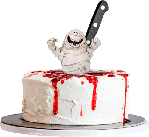 Miniatura 25 de Gyufise 1 pieza de decoración de pastel de cumpleaños con purpurina montada de terror clásico de Halloween para temática de terror sangriento