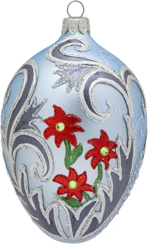 Miniatura 2 de Colección Palace de Miss Christmas 2025 Huevo Fabergé Azul y Dorado de 5 Pulgadas de Vidrio Soplado para Árbol de Navidad (Azul Elegante y Plata)