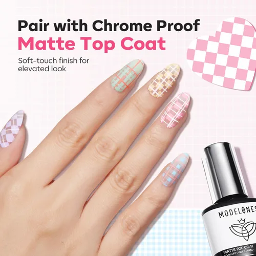 Miniatura 2 de Modelones Kit de estampado de uñas a cuadros de 16 piezas, sello de punta francesa, esmalte de gel de pintura blanca y negra, a prueba de polvo