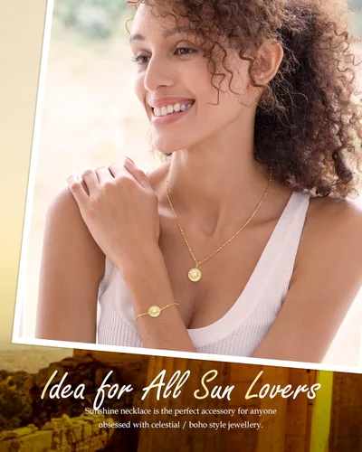 Miniatura 2 de CDE Collar con colgante de moneda de sol chapado en oro de 14 quilates para mujer plata de ley 925 con piedra natal de circonita cumpleaños
