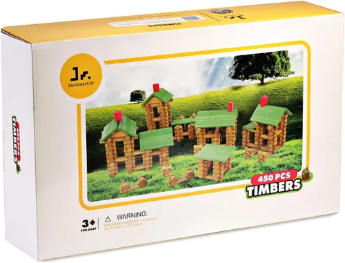 Miniatura 6 de SainSmart Jr. Juego de 450 piezas de cabaña de madera para niños pequeños, kit de construcción clásico STEM con bloques de troncos de madera