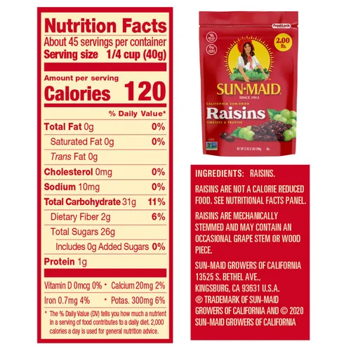 Miniatura 5 de Sun-Maid California Sun-Dried Raisins - Paquete de 2 bolsas resellables de 32 onzas, aperitivo de frutas secas para almuerzos, aperitivos