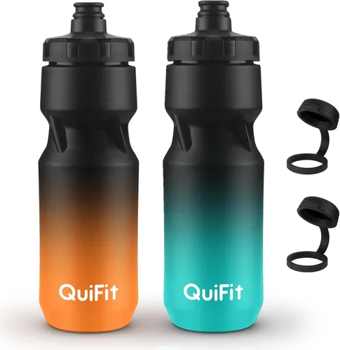 Miniatura 16 de QuiFit Paquete de 2 botellas de agua comprimibles para bicicleta de montaña, a prueba de fugas, con cubierta antipolvo, sin BPA, se adapta a