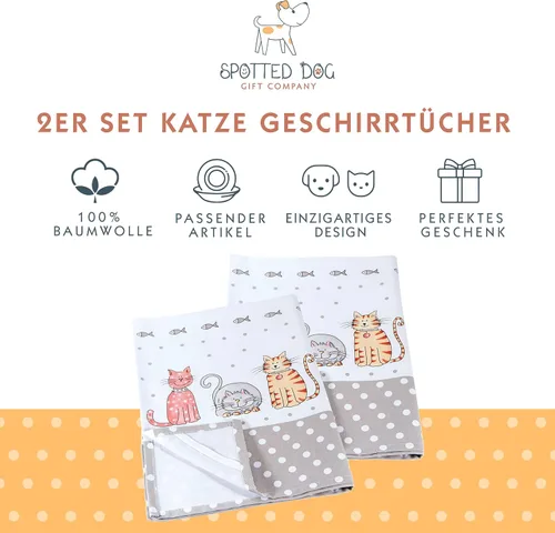 Miniatura 2 de SPOTTED DOG GIFT COMPANY Juego de 2 toallas de cocina para gatos, 100% algodón absorbente, para secar platos, accesorios de cocina con temática