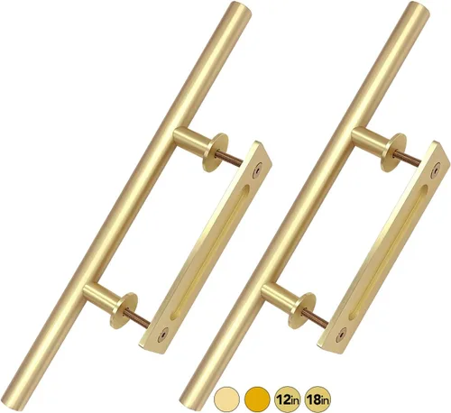 Miniatura 13 de Rio Salto Kit de manijas de puerta de granero dorado de latón cepillado de 12 pulgadas, manija de puerta de armario, manija de aluminio sólido
