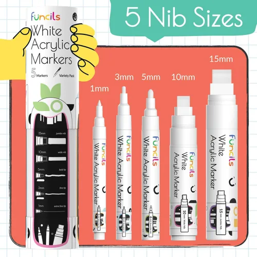 Miniatura 4 de Paquete de 5 bolígrafos de pintura acrílica blancos y 5 negros