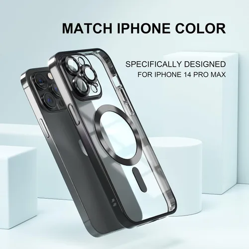 Miniatura 7 de Misea Funda magnética transparente para iPhone 14 Pro Max [compatible con MagSafe] [Nunca amarilla] [Protección contra caídas de grado militar] Negro