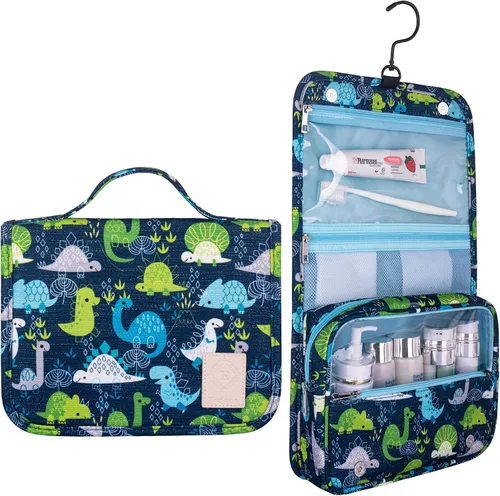 Miniatura 6 de Eudora Neceser colgante de viaje para niños, organizador de viaje impermeable, lindo dinosaurio serpiente dibujos animados cosméticos bolsa de baño