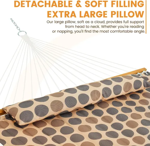 Miniatura 3 de Lazy Daze Hammocks Hamaca de tela acolchada de 12 pies con almohada suave, hamaca doble para 2 personas con barra separadora para patio exterior